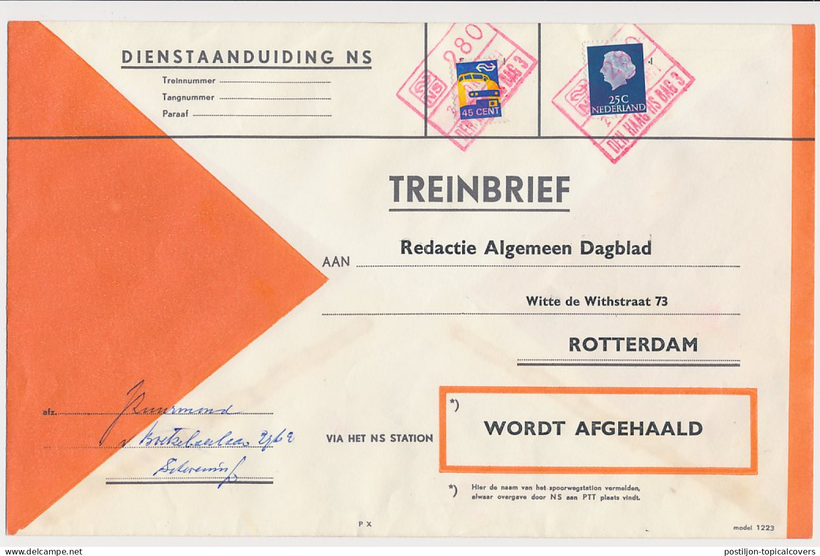 Treinbrief Den Haag - Rotterdam 1971 - Ohne Zuordnung