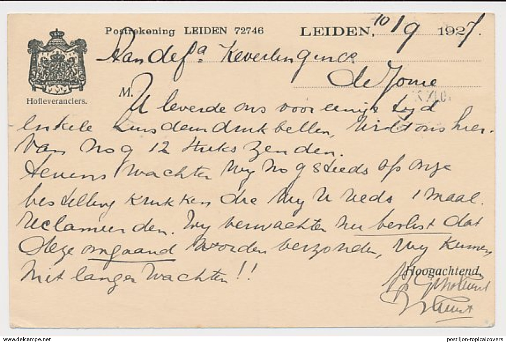 Briefkaart G. 216 Particulier Bedrukt Leiden 1927 - Ganzsachen