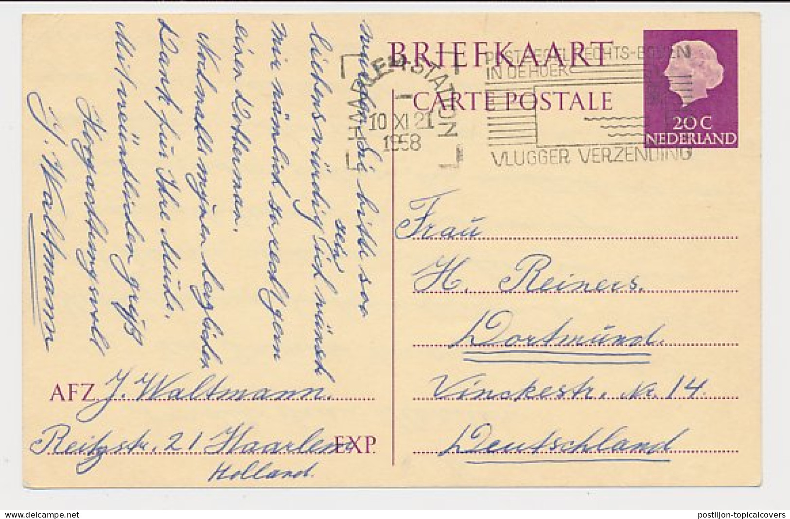 Briefkaart G. 321 Haarlem - Dortmund Duitsland 1958 - Postal Stationery