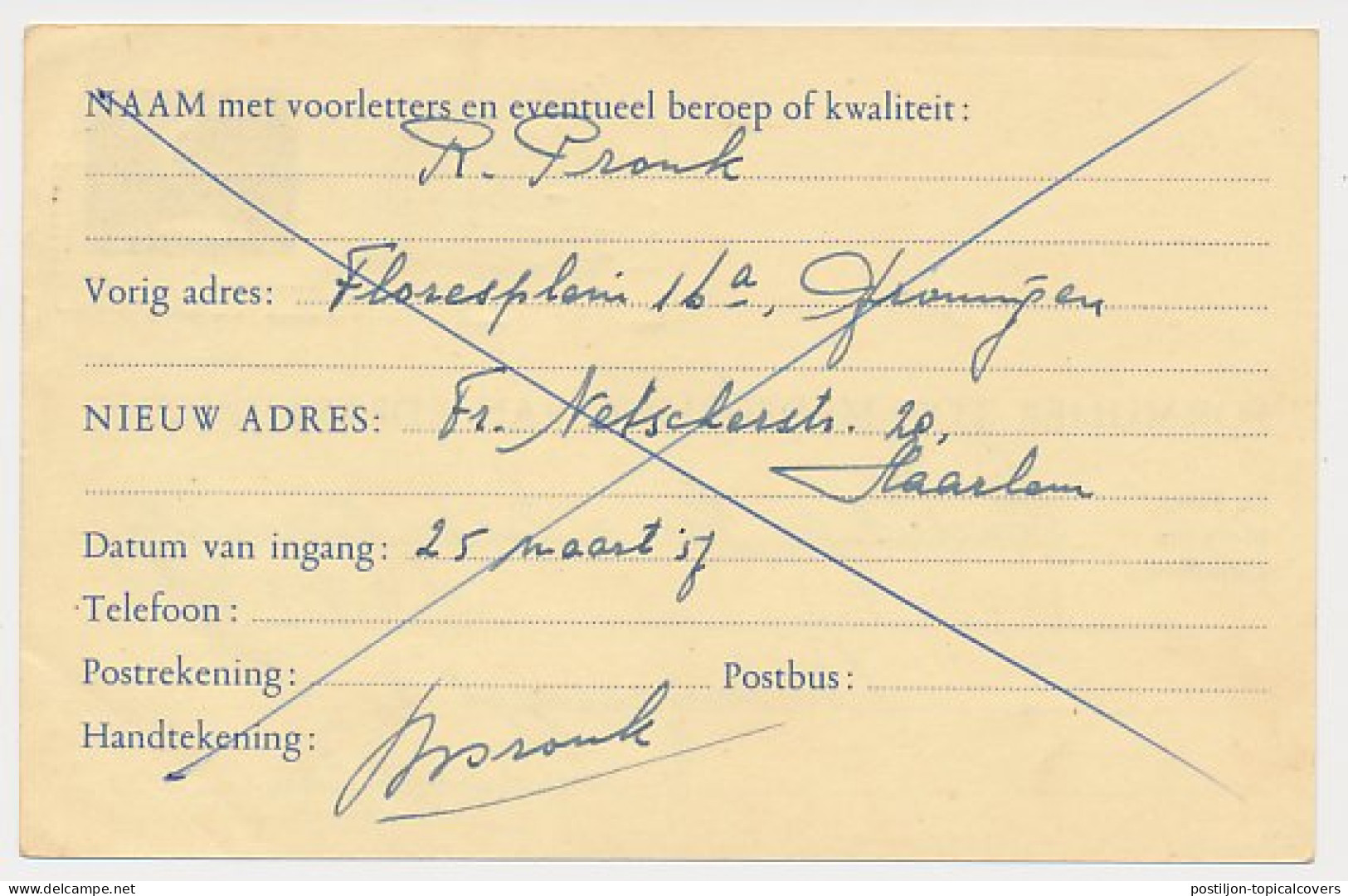 Verhuiskaart G. 24 Haarlem - Groningen 1957 - Ganzsachen
