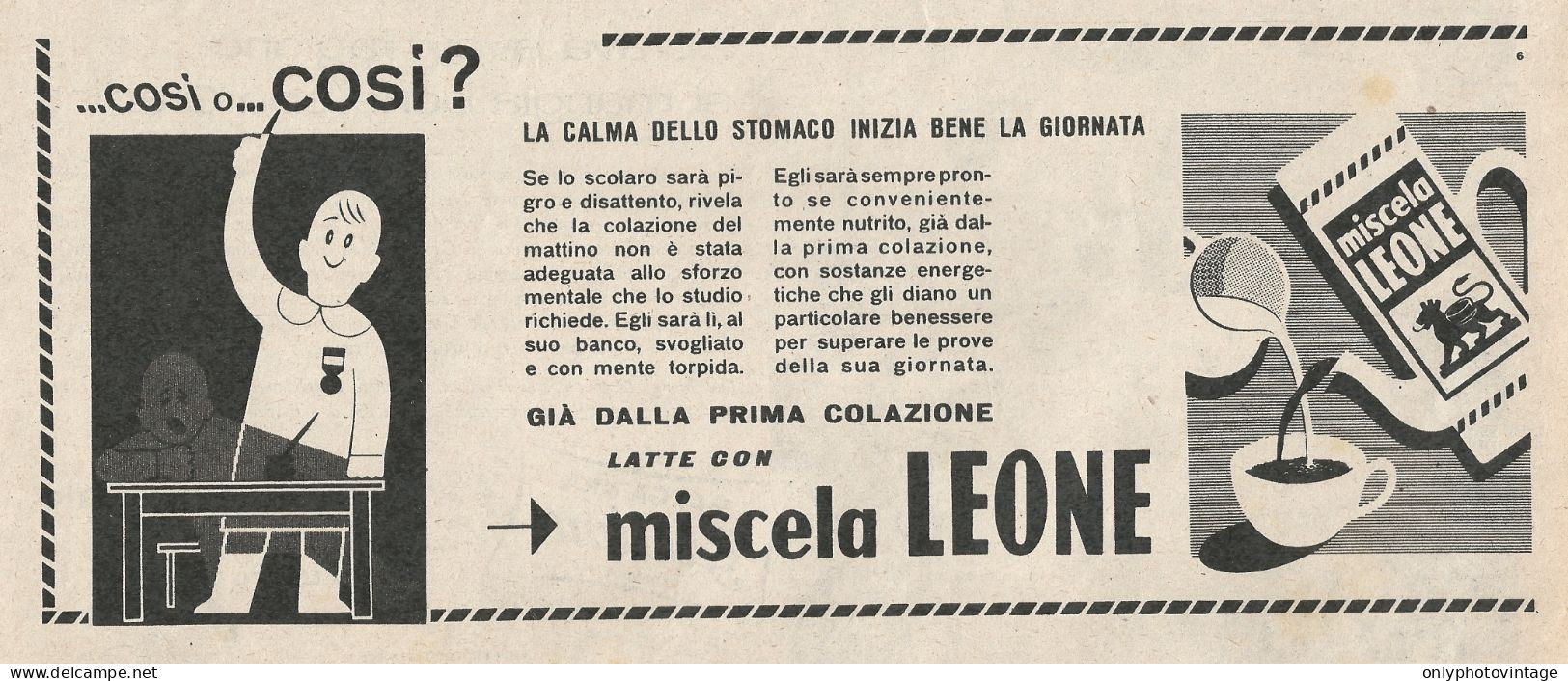 W1803 Latte Con Miscela Leone - Pubblicità 1958 - Vintage Advertising - Publicités