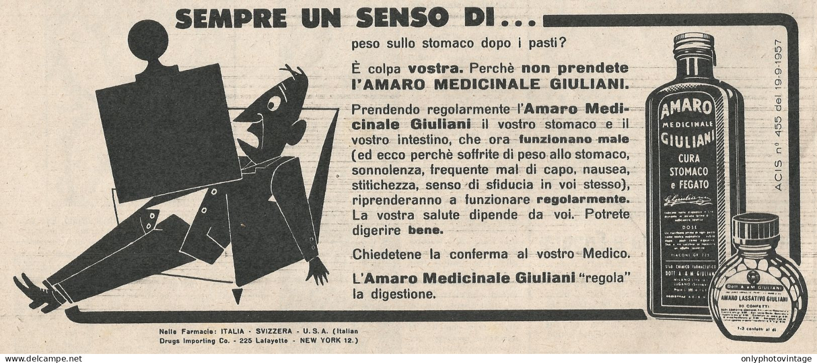W1735 Amaro Medicinale Giuliani - Pubblicità Del 1958 - Vintage Advertising - Publicités