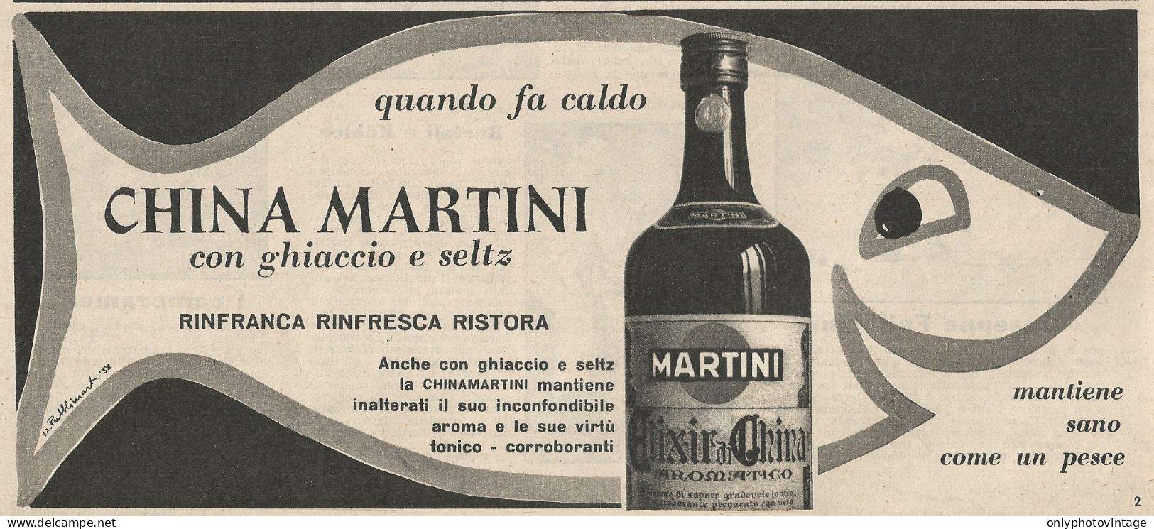 W1714 China Martini Con Ghiaccio E Seltz - Pubblicità Del 1958 - Vintage Advert - Advertising
