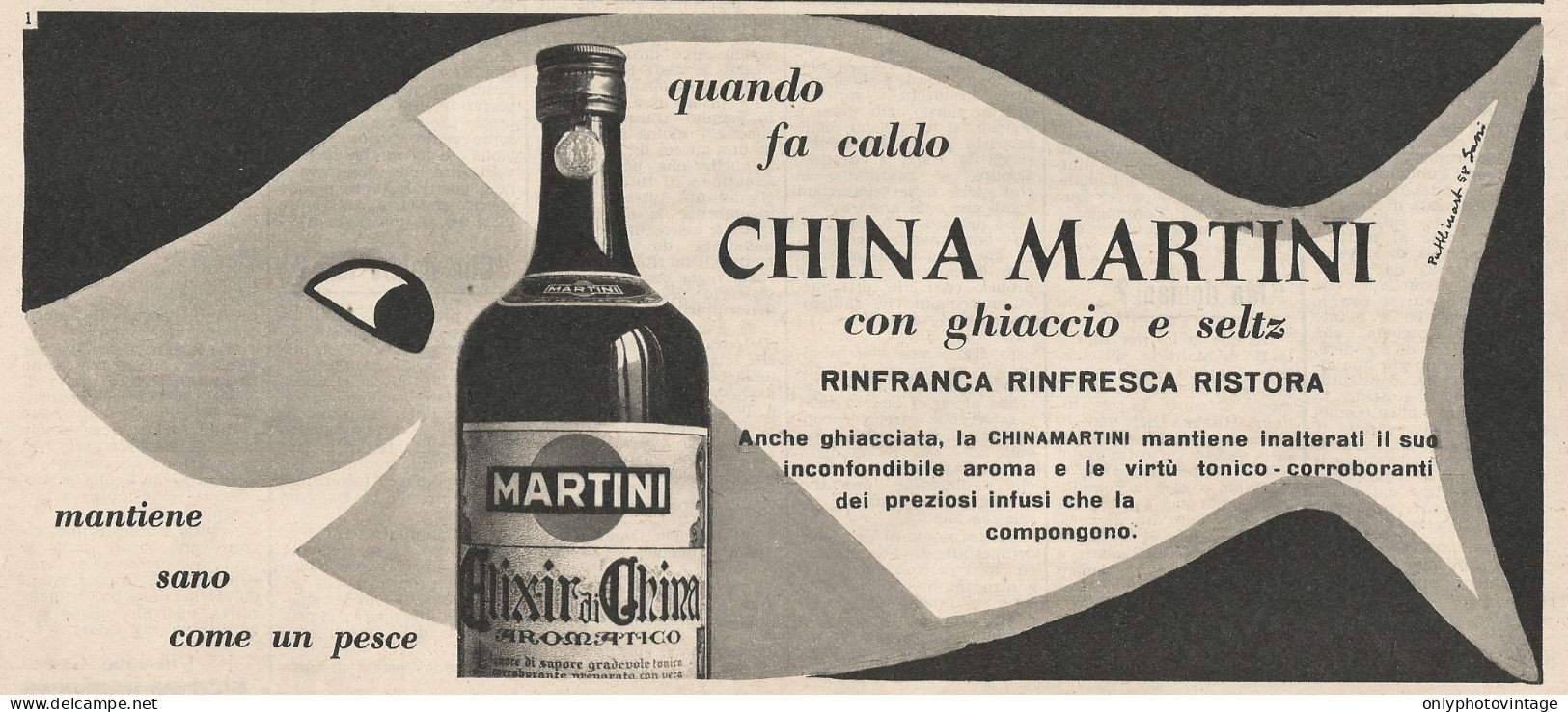 W1705 China Martini Con Ghiaccio E Seltz - Pubblicità Del 1958 - Vintage Advert - Publicités