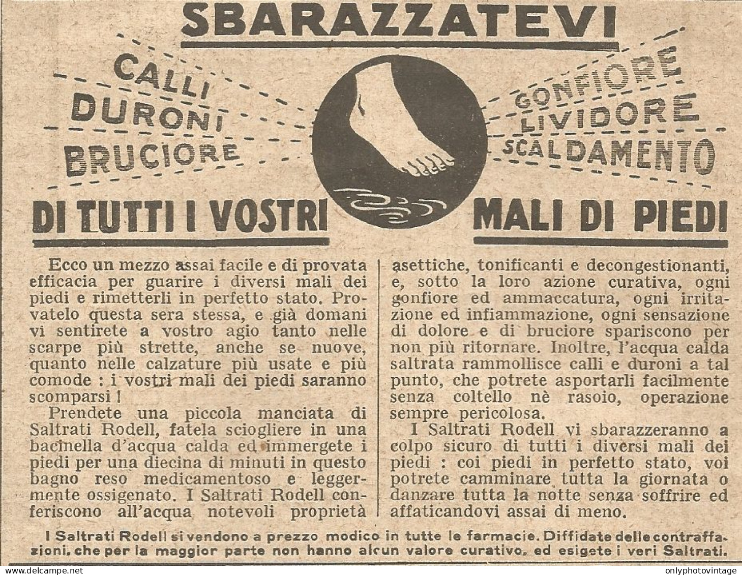 W1680 Saltrati RODELL Per La Cura Dei Piedi - Pubblicità Del 1926 - Old Advert - Advertising
