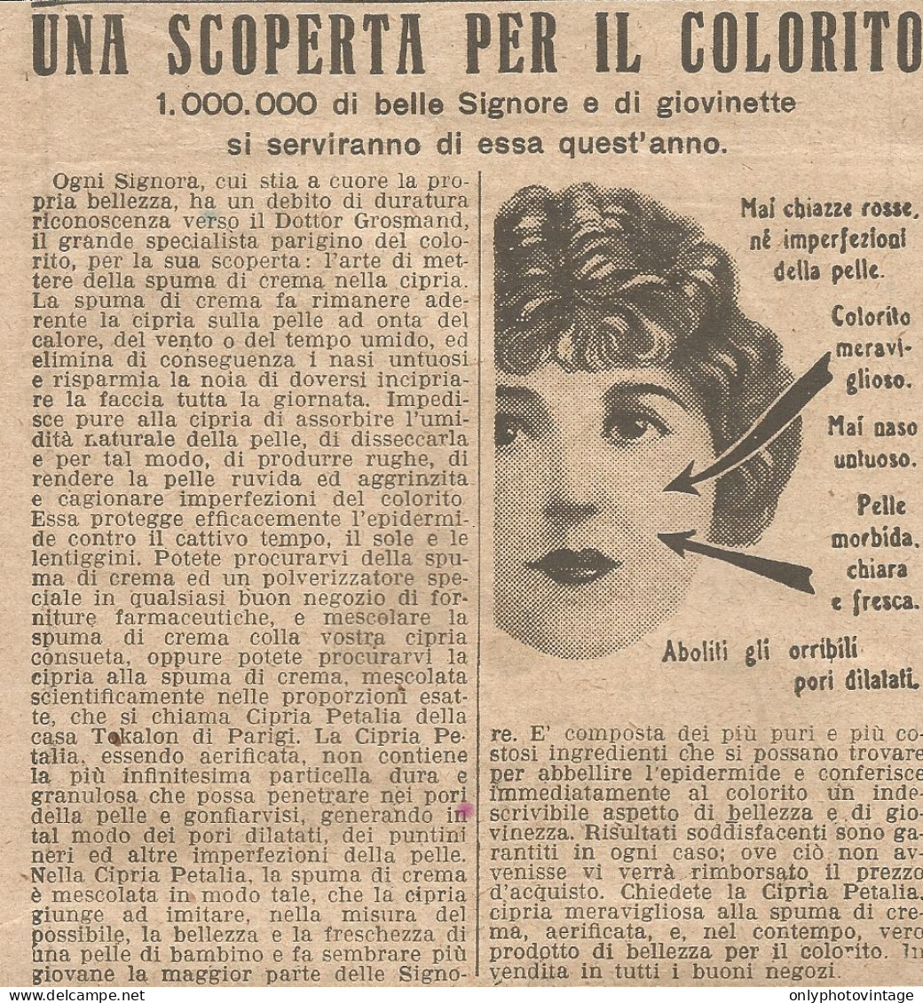 W1675 Cipria PETALIA Della Casa TOKALON - Pubblicità Del 1926 - Old Advertising - Advertising