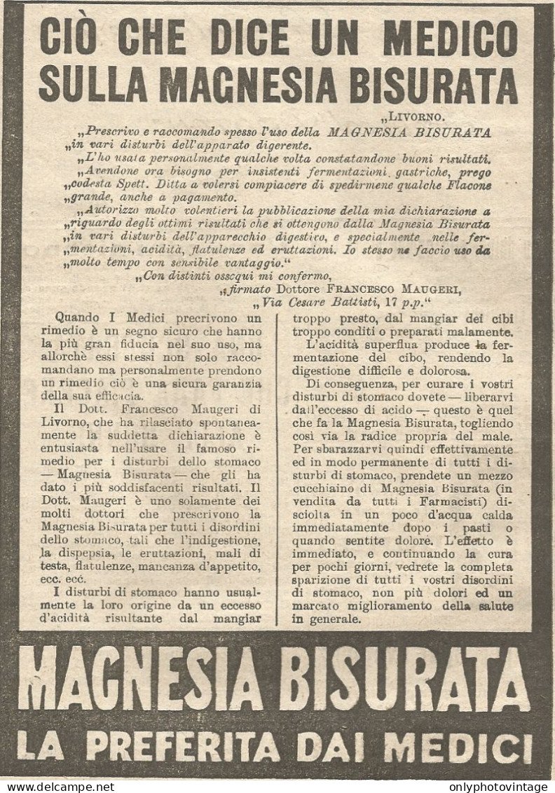 W1678 Magnesia Bisurata La Preferita Dai Medici - Pubblicità Del 1926 - Old Ad - Advertising
