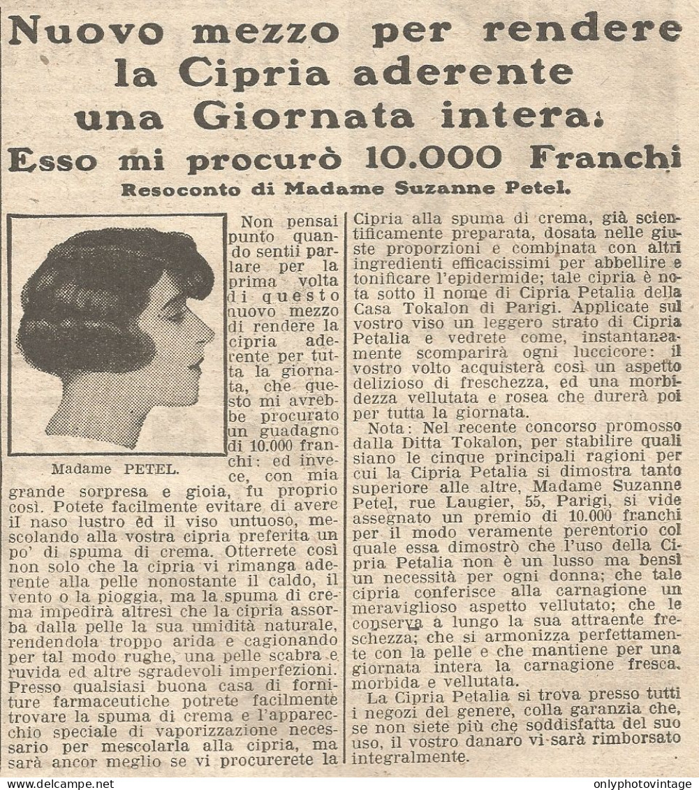 W1671 Cipria PETALIA - Pubblicità Del 1926 - Old Advertising - Advertising