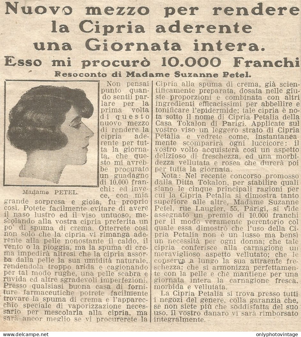 W1670 Cipria PETALIA - Pubblicità Del 1926 - Old Advertising - Advertising