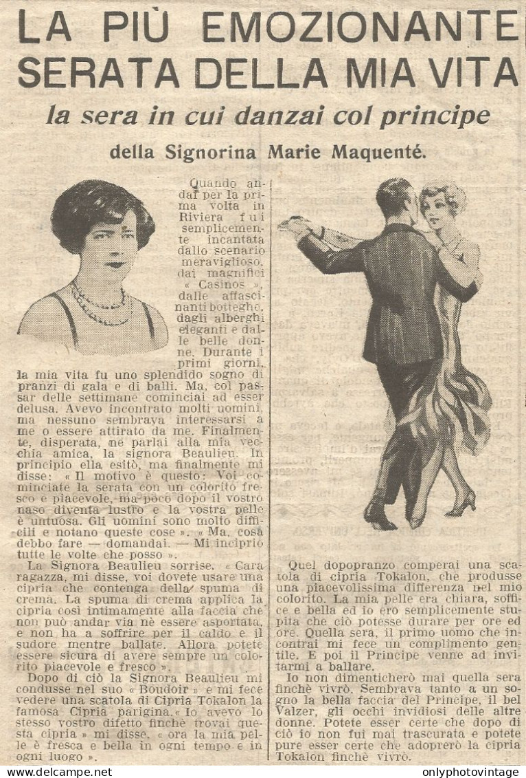 W1668 Cipria TOKALON E Ballai Col Principe - Pubblicità Del 1926 - Old Advert - Advertising