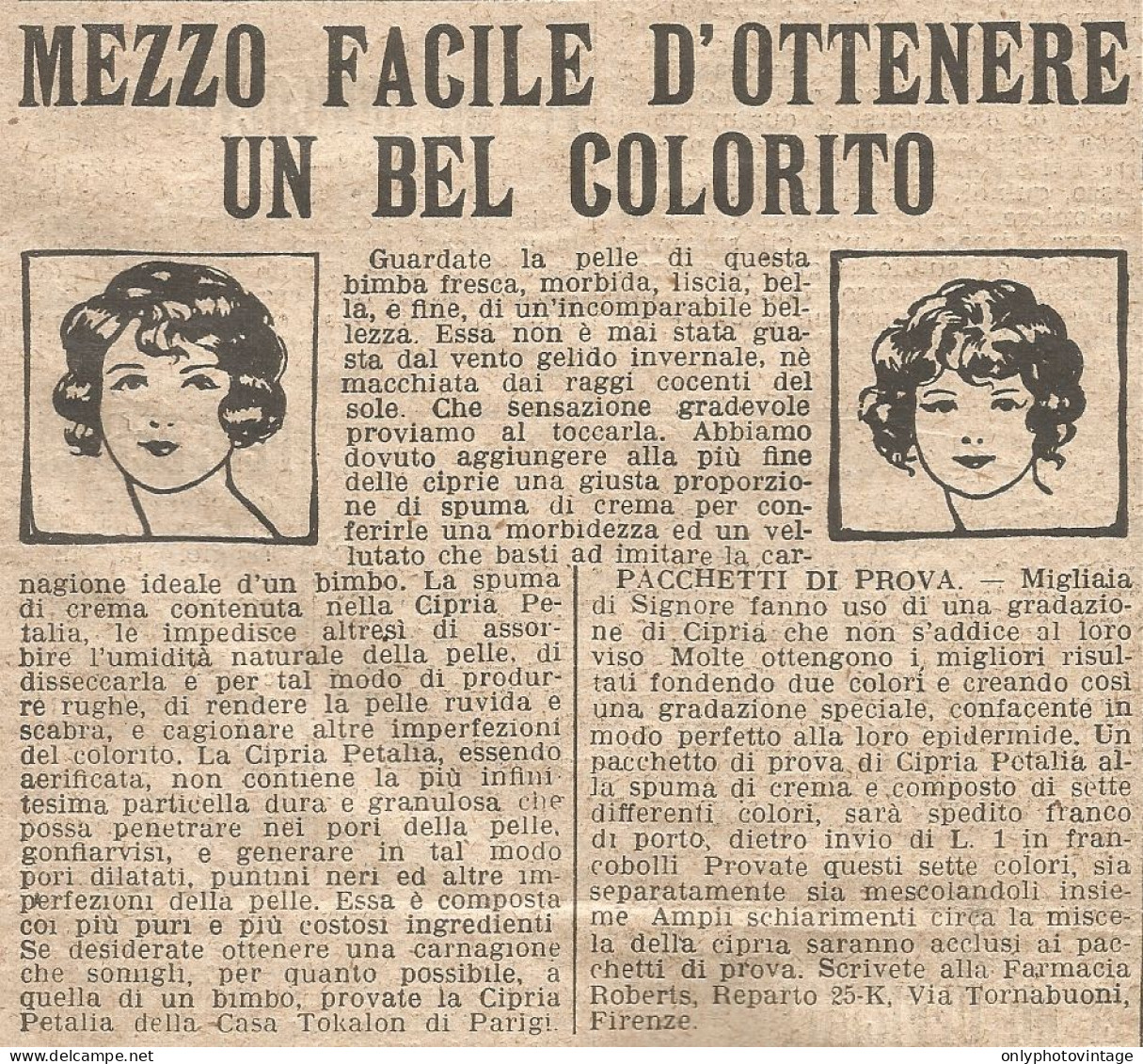 W1677 Cipria PETALIA - TOKALON - Pubblicità Del 1926 - Old Advertising - Advertising