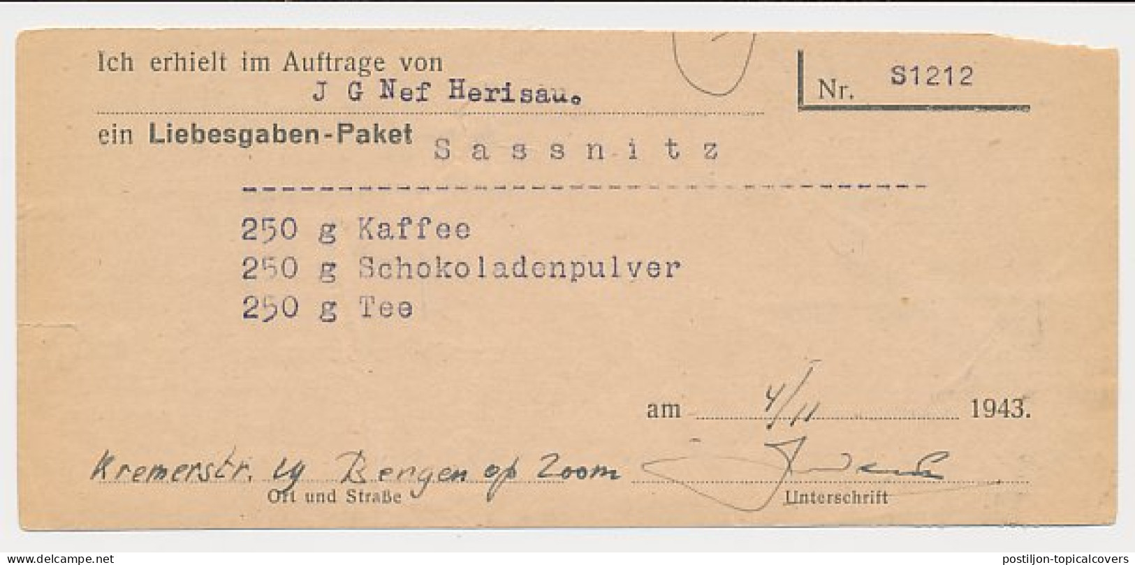 Bergen Op Zoom - Hamburg Duitsland 1943 - Liebesgabenpaket - Non Classés