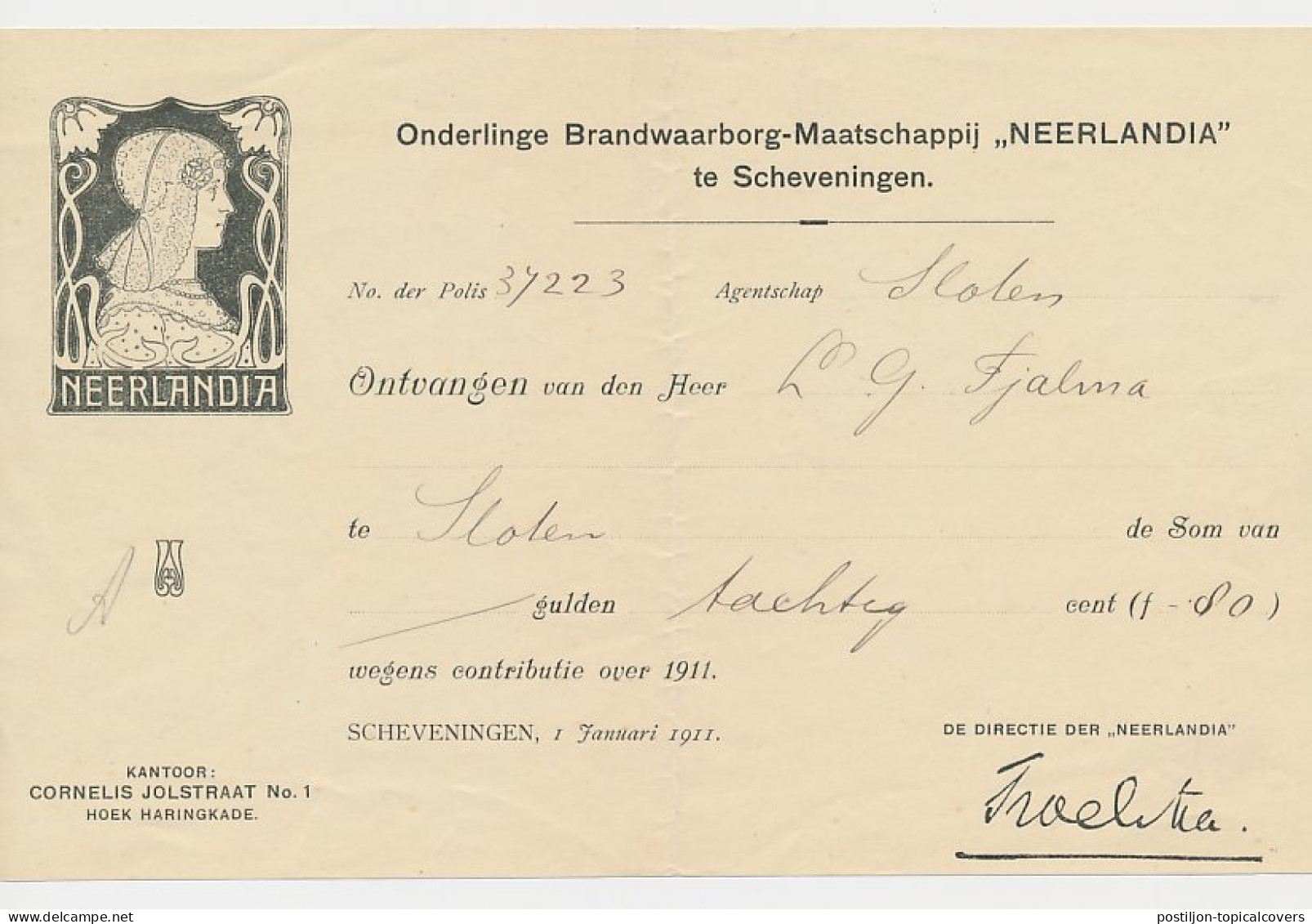 Kwitantie Scheveningen 1911 - Klederdracht - Kant - Paesi Bassi
