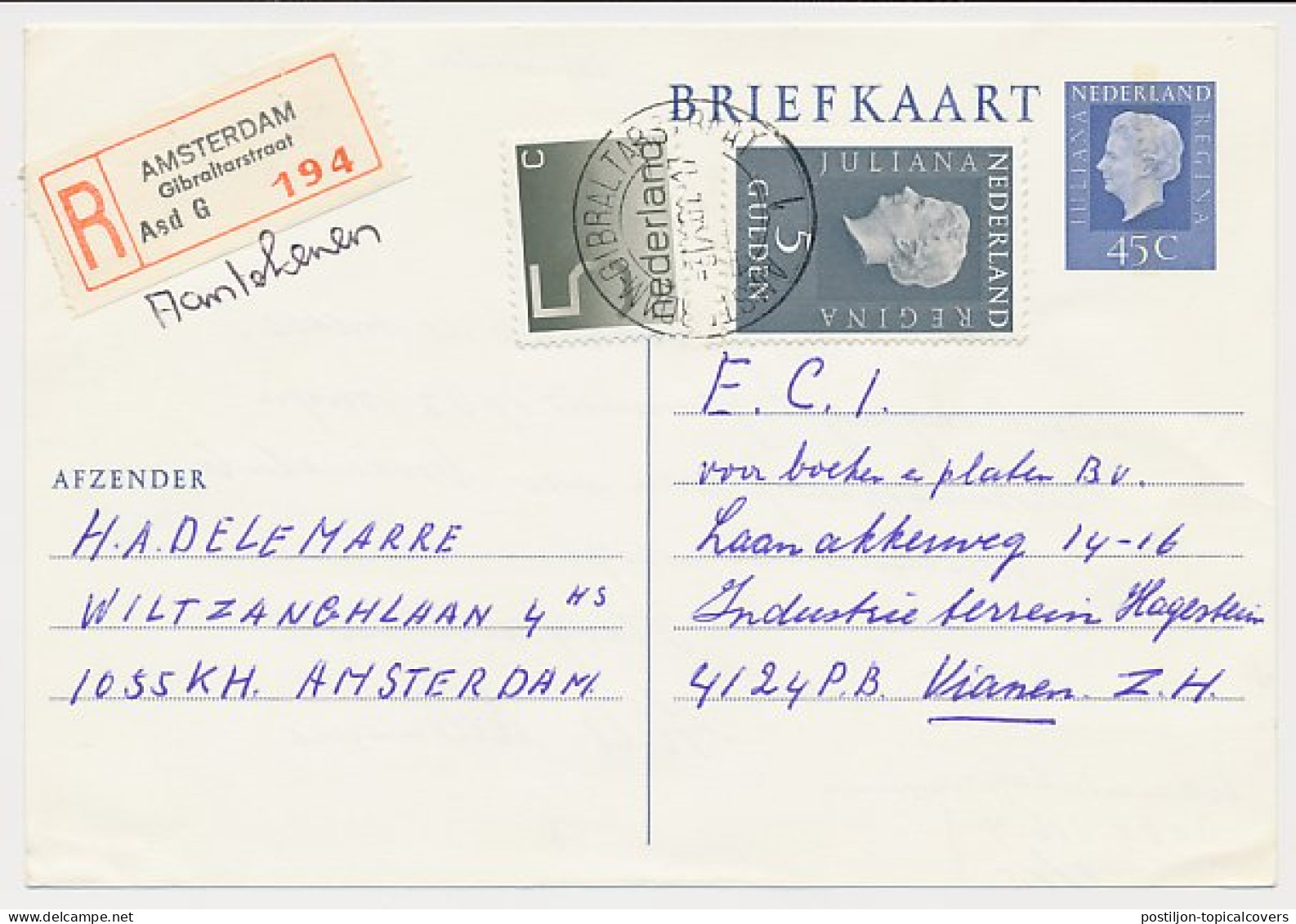 Briefkaart G. 358 A Bijfrankering / Aangetekend Amsterdam 1981 - Ganzsachen