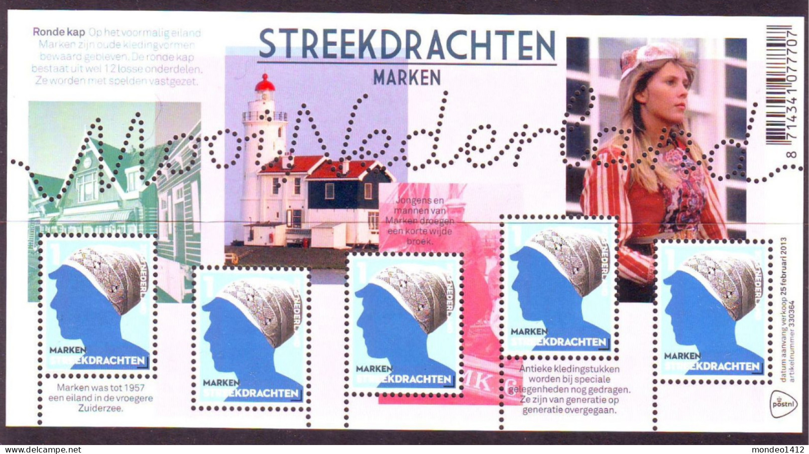 Nederland 2013 - NVPH 3026 - Blok Block - Mooi Nederland, Streekdrachten Marken - MNH - Unused Stamps