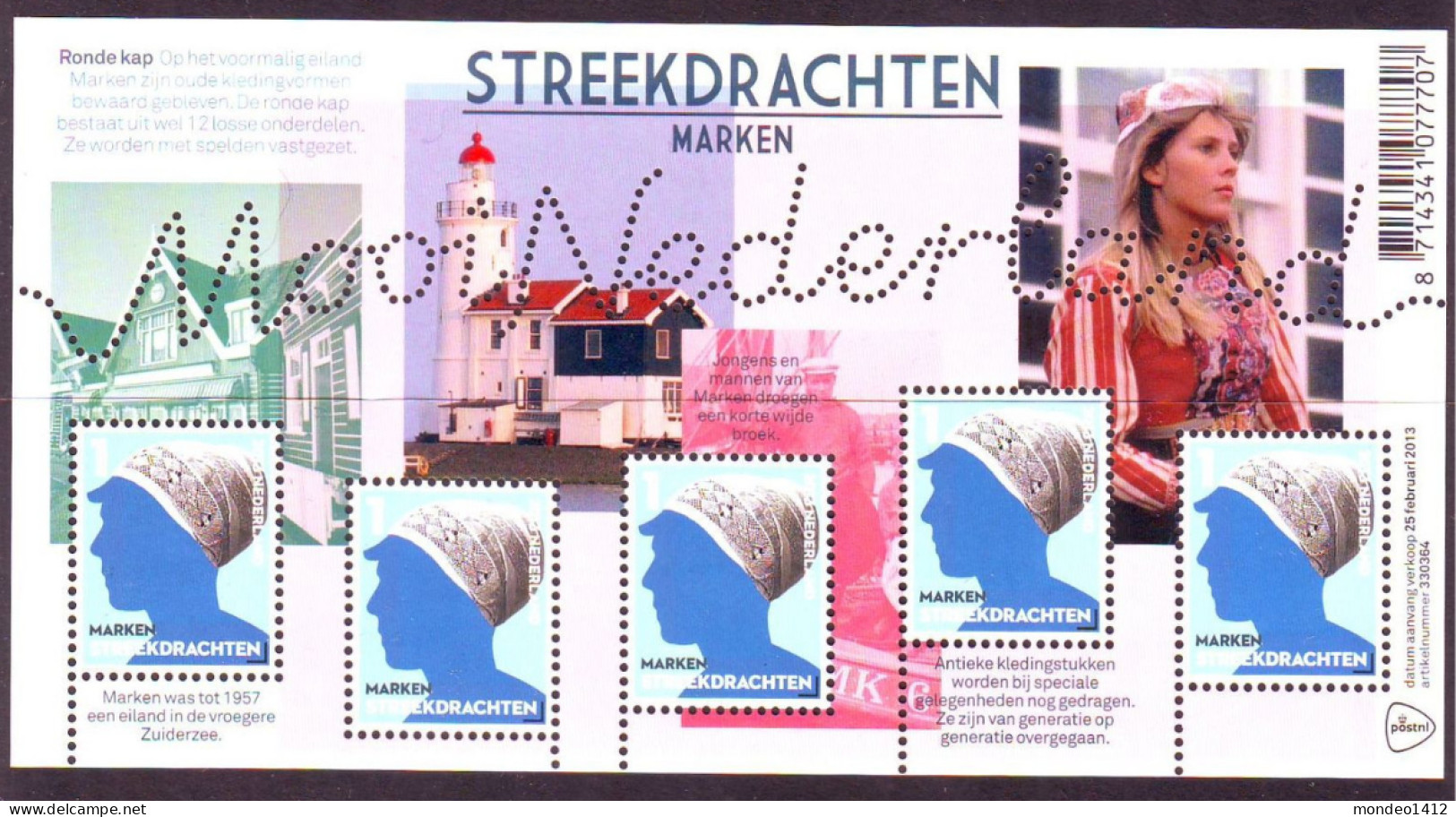 Nederland 2013 - NVPH 3026 - Blok Block - Mooi Nederland, Streekdrachten Marken - MNH - Nuovi