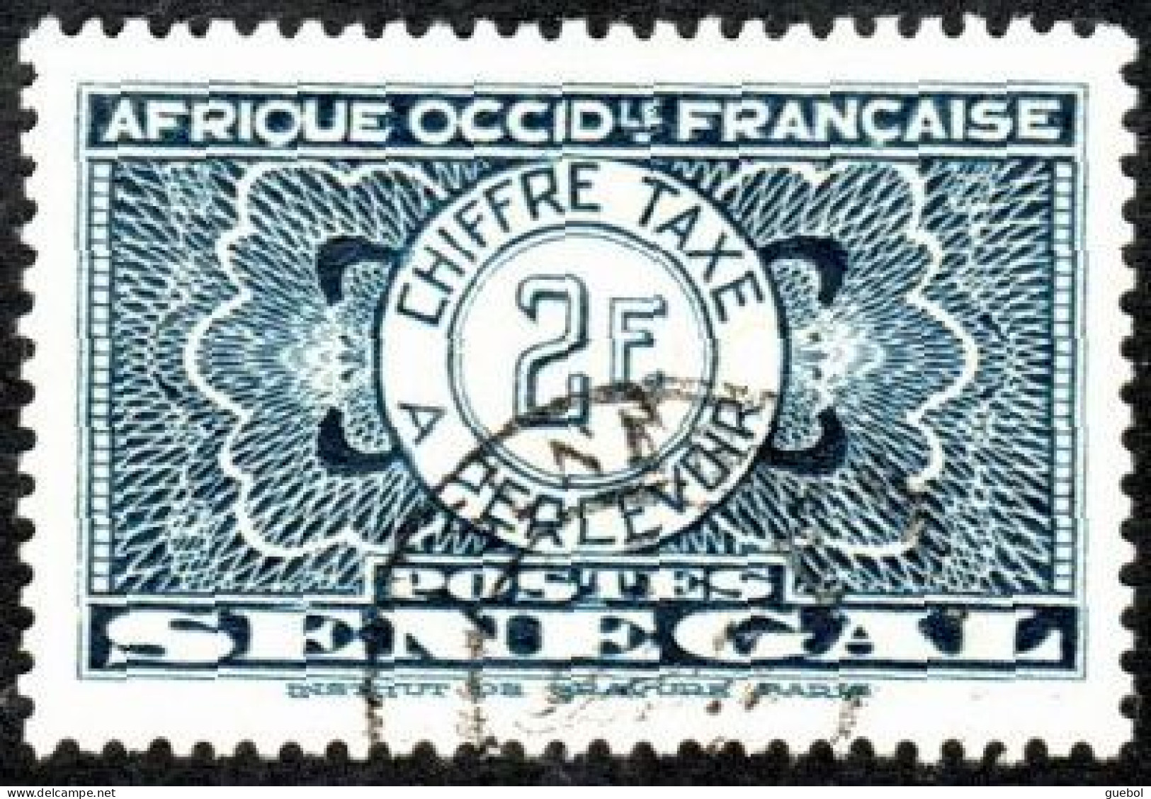 Sénégal Obl. N° Taxe 30 - Pièce De Monnaie Sur Fond Burelé Le 2f Bleu - Segnatasse