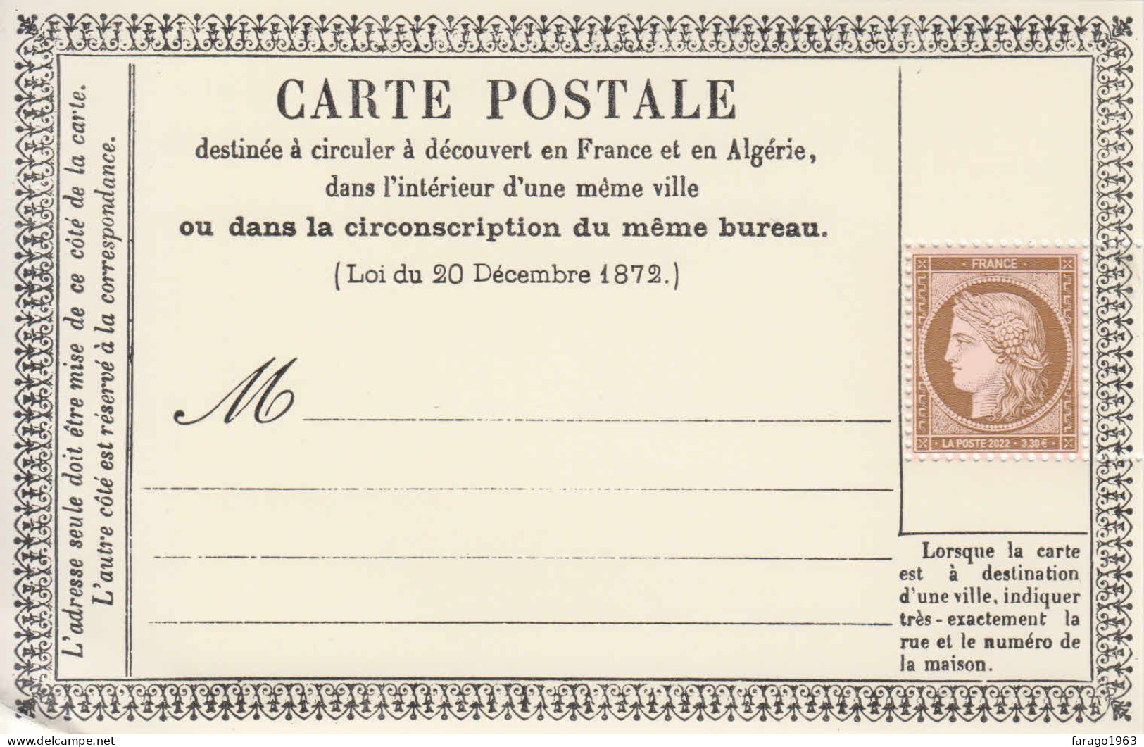2022 France Carte Postale Postcard M/sheet Of 1 MNH @ BELOW FV * Small Crease To Bottom Left Corner Stamp OK* - Unused Stamps