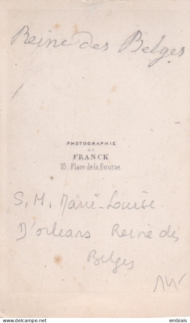 REINE DES BELGES Photo Originale CDV Portrait De S.M. Marie-Louise D'Orléans Par Le Photographe Franck - Old (before 1900)