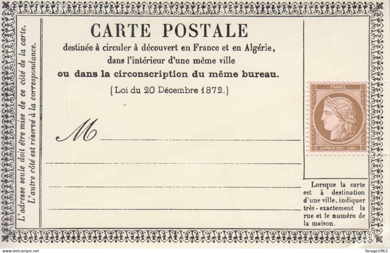 2022 France Carte Postale Postcard M/sheet Of 1 MNH @ BELOW FV * Small Crease To Bottom Right Corner Stamp OK* - Unused Stamps