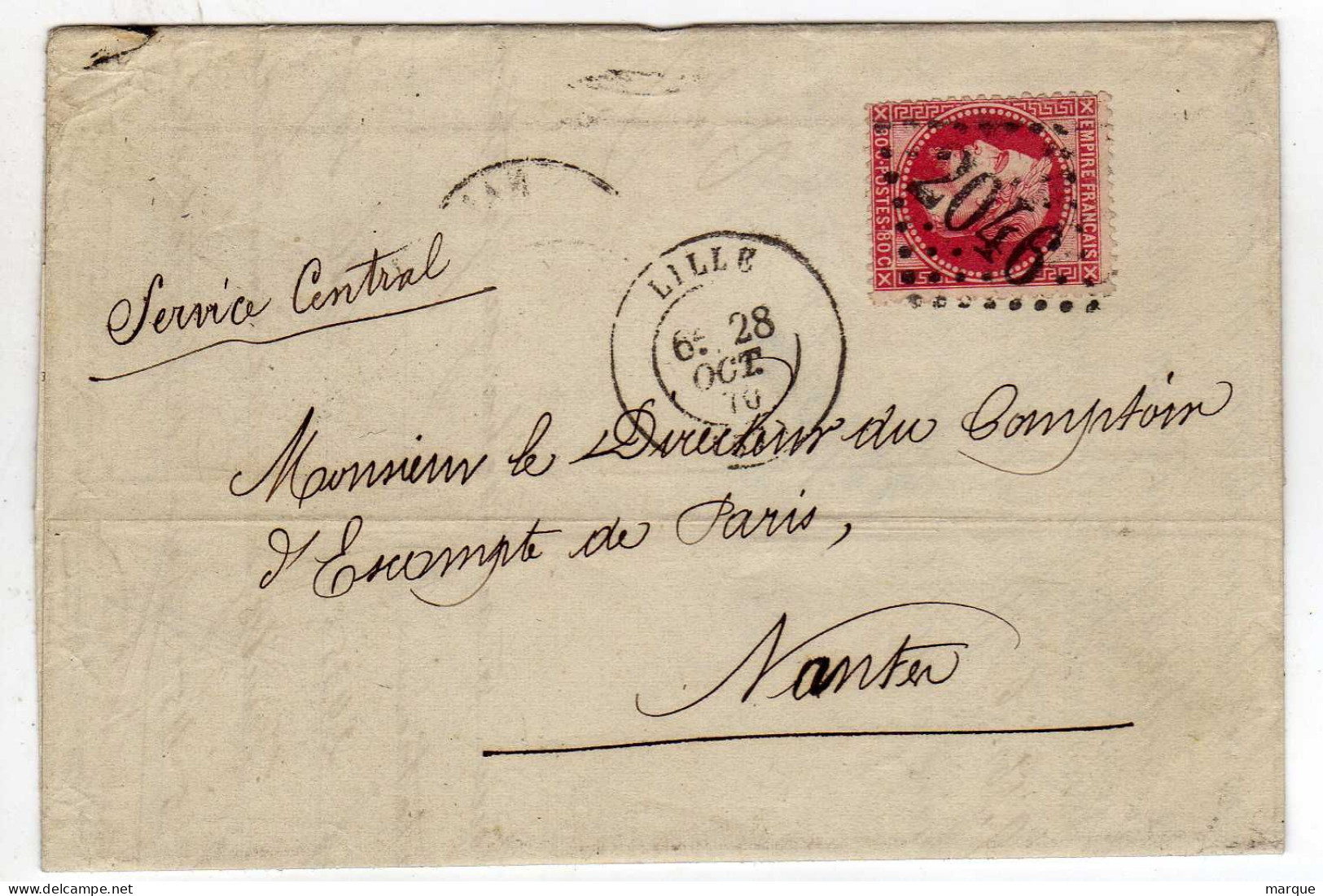 Document Avec Timbre  Valeur 80c Rose Oblitération 28/10/1870 - 1849-1876: Classic Period