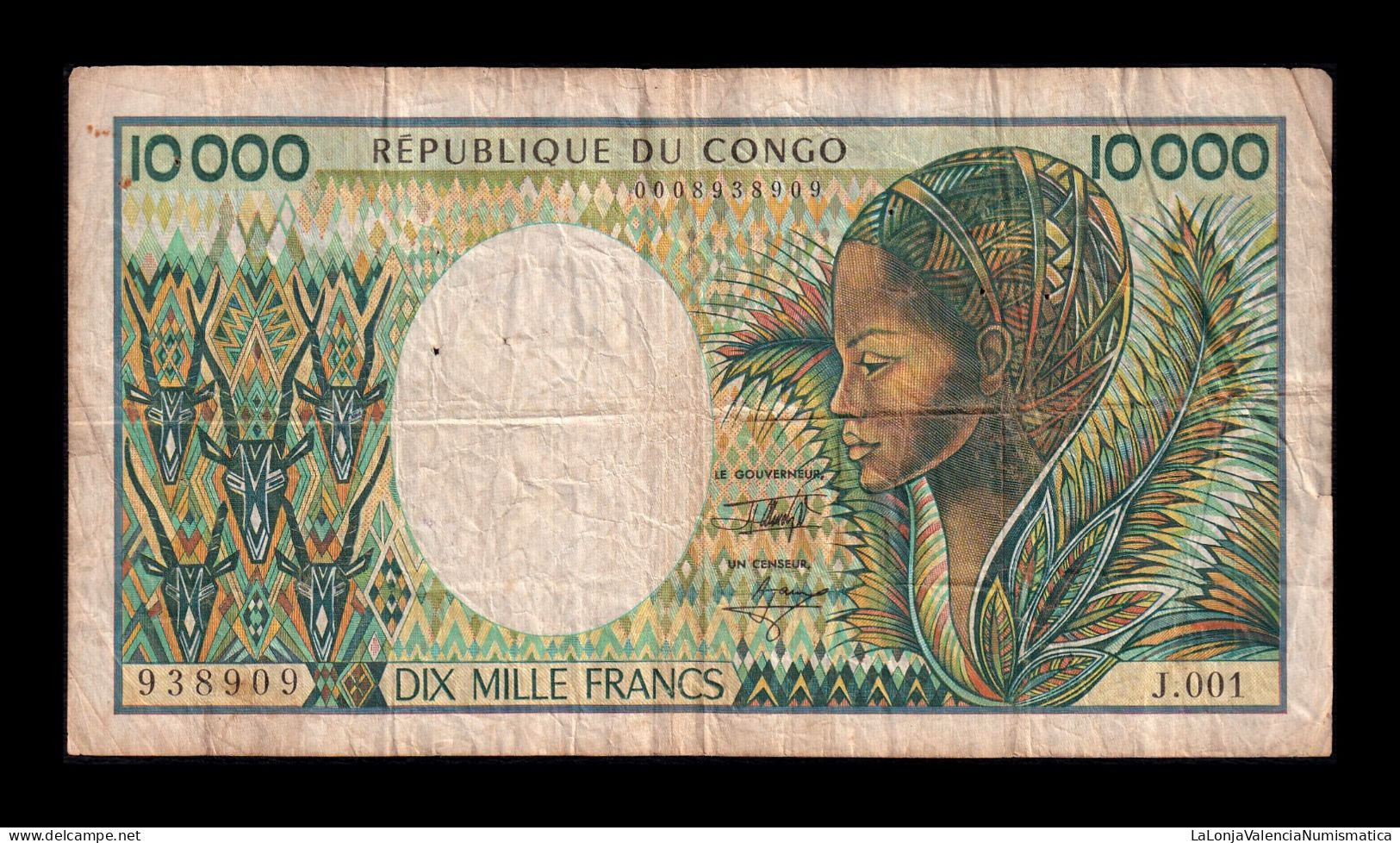Congo 10000 Francs 1992 Pick 13 Bc/Mbc F/Vf - Republiek Congo (Congo-Brazzaville)