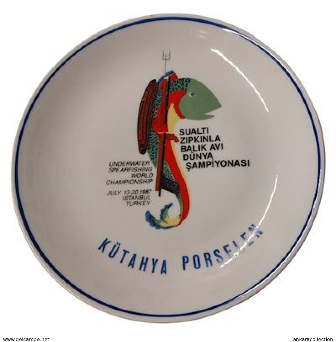 AC - ​​​​UNDERWATER SPEARFISHING WORLD CHAMPIONSHIP  JULY 13 - 20.1987  ISTANBUL, TURKEY  HAND PAINTED PORCELAIN PLATE - Sonstige & Ohne Zuordnung