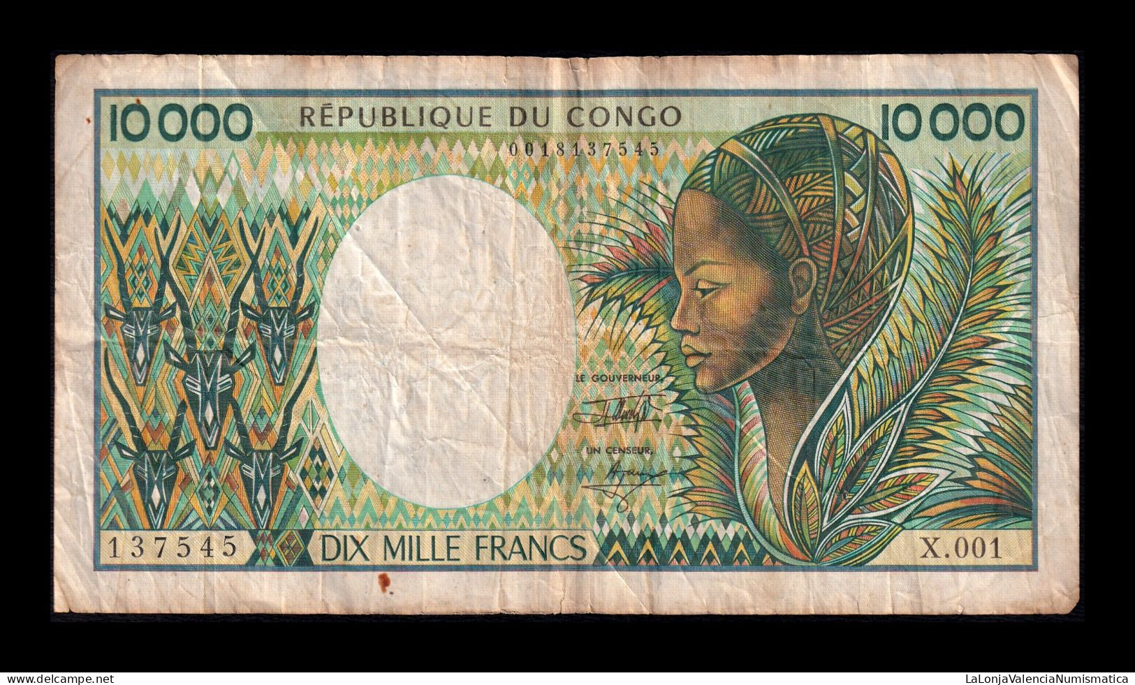 Congo 10000 Francs 1992 Pick 13 Bc/Mbc F/Vf - Republic Of Congo (Congo-Brazzaville)