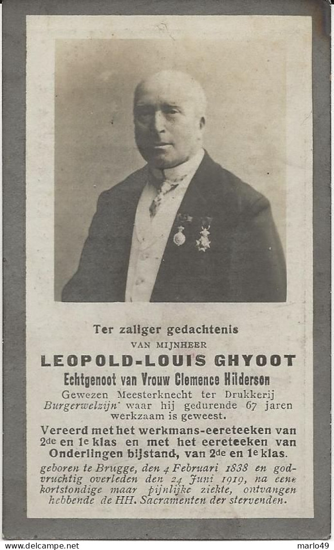 DP. LEOPOLD GHYOOT-HILDERSON ° BRUGGE 1838 - + 1919 - MEESTERKNECHT TER DRUKKERIJ BURGERWELZIJN - Religion &  Esoterik