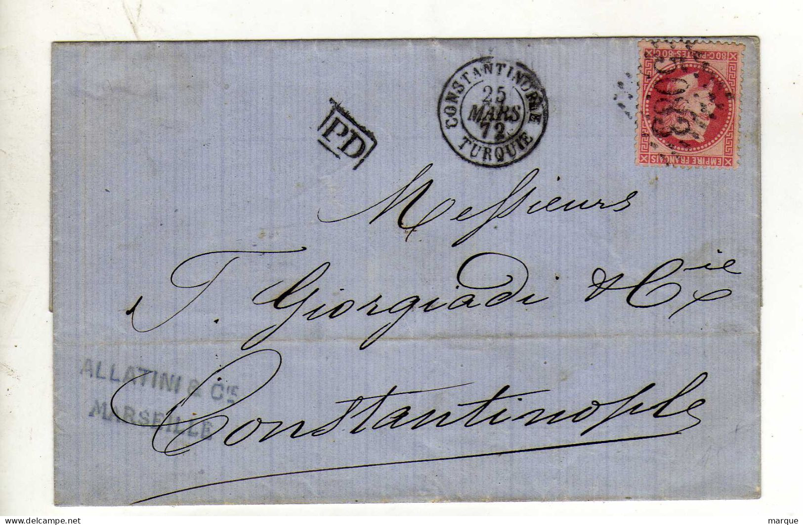 Document Avec Timbre  Valeur 80c Rose Oblitération 25/03/1872 - 1849-1876: Klassik