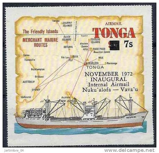 1972 TONGA  PA 114 ** Bateau, Carte,  Surchargé - Tonga (1970-...)