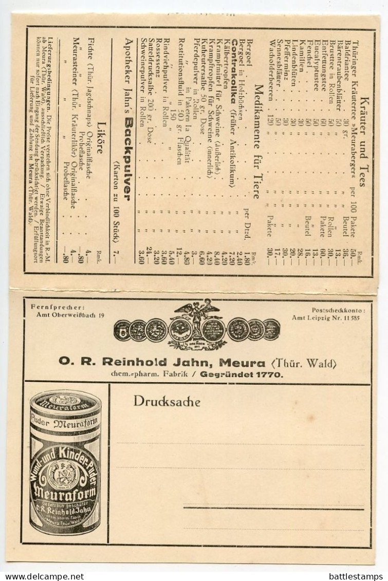 Germany 1927 Cover w/ Multiple Contents; Meura (Thüringerw.) - Meurasan, O. R. Reinhold Jahn; 10pf. Frederick the Great