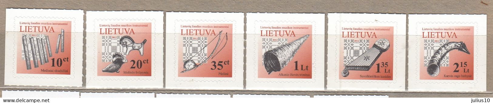 LITHUANIA 2012 Folk Instruments Self Adhesive MNH(**) Mi 1087 I- 1092 I #Lt872 - Lithuania