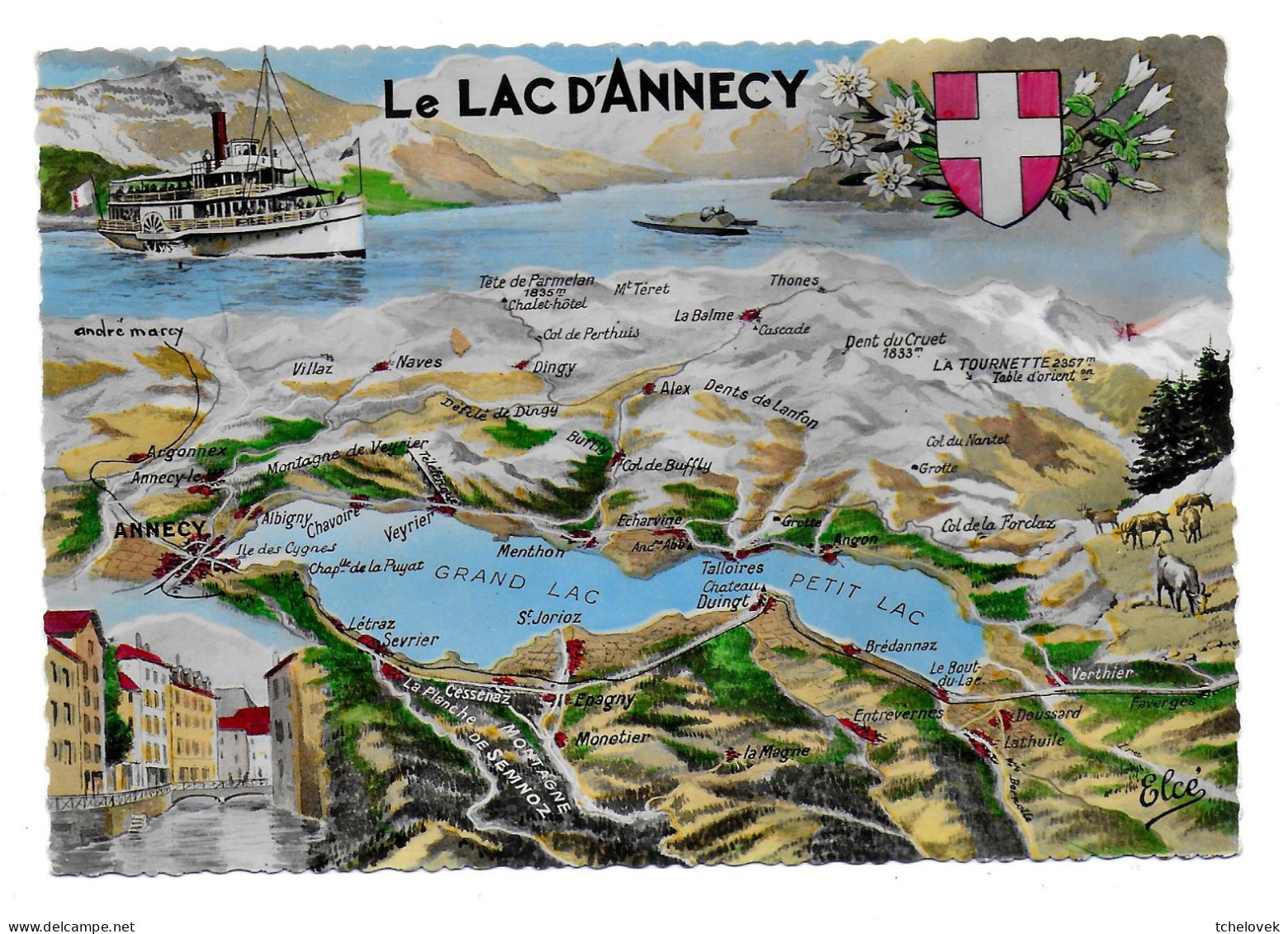 (74).  Annecy. Lac D'Annecy (2) Vapeur France & (3) Port Mont Veyrier & (4) Carte Géographique - Annecy