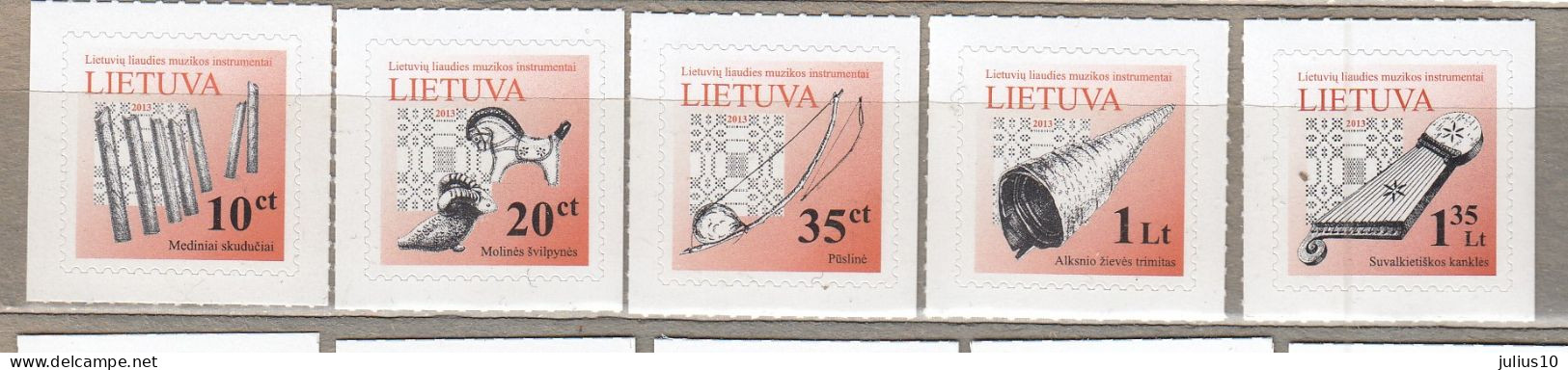 LITHUANIA 2013 Folk Instruments Self Adhesive MNH(**) Mi 1087 II- 1091 II #Lt873 - Lithuania