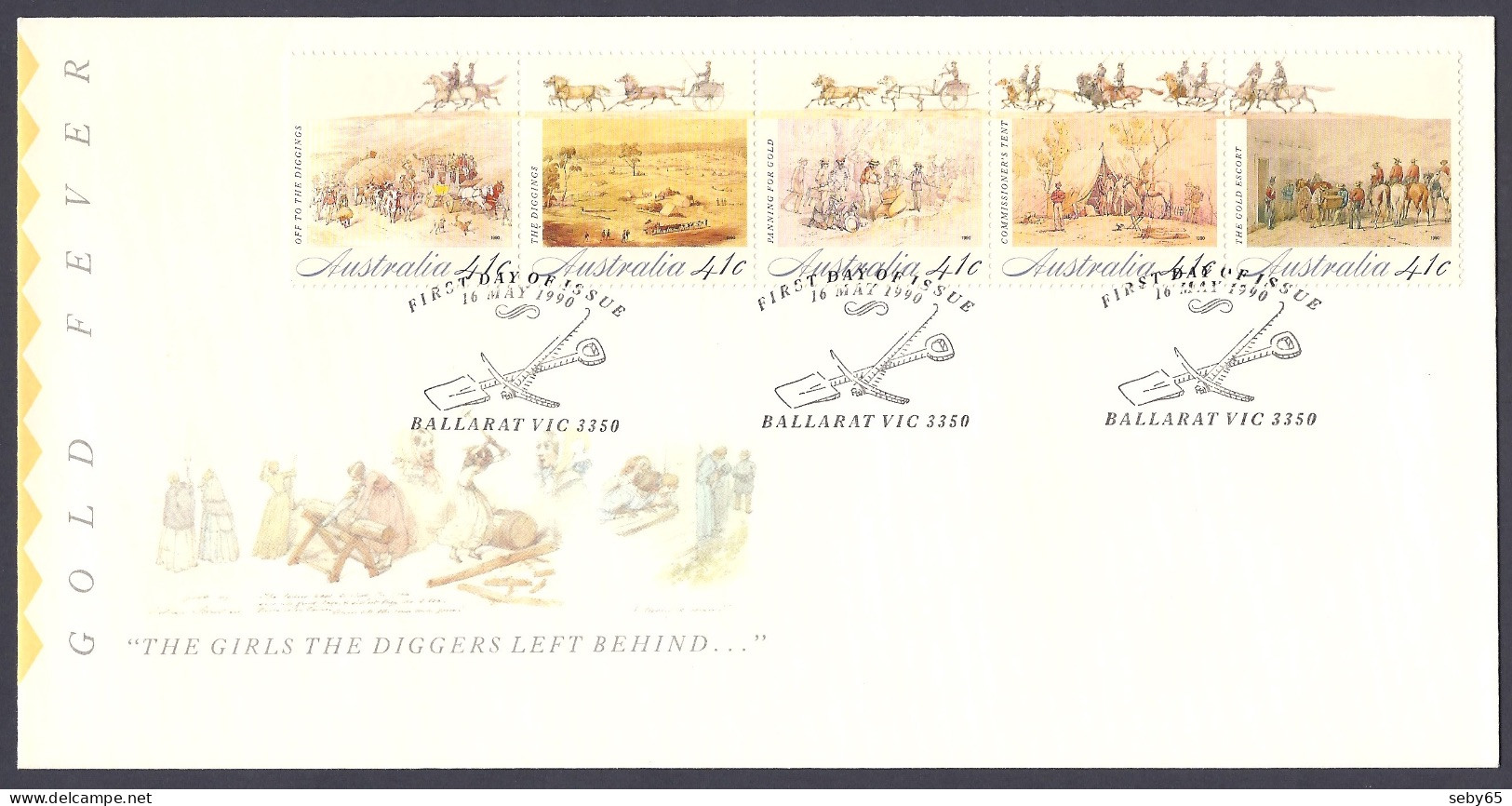 Australia 1990 - Gold Fever, Mining, Horses, Panning For Gold - FDC - Primo Giorno D'emissione (FDC)