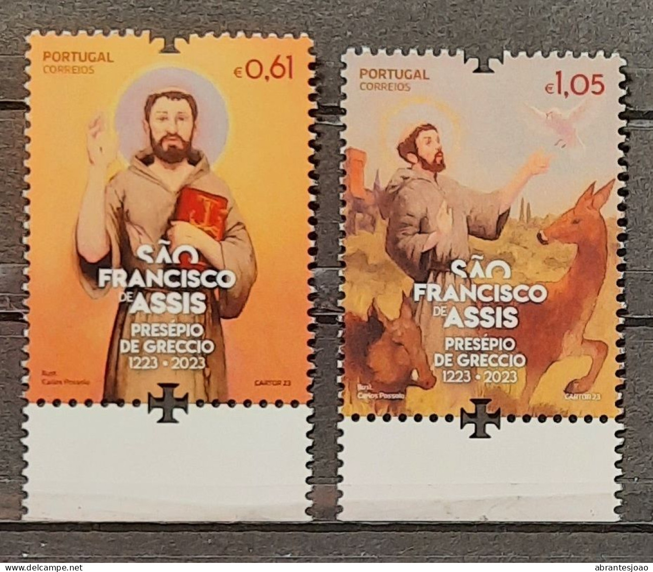 2023 - Portugal - MNH - Saint Francis Of Assis - Presepius Of Greccio - 1223/2023 - 2 Stamps + Block Of 1 Stamp - Neufs