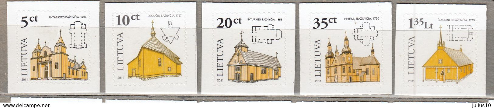 LITHUANIA 2011 Wooden Churches Self Adhesive MNH(**) Mi 954 III-958 III #Lt874 - Lituania