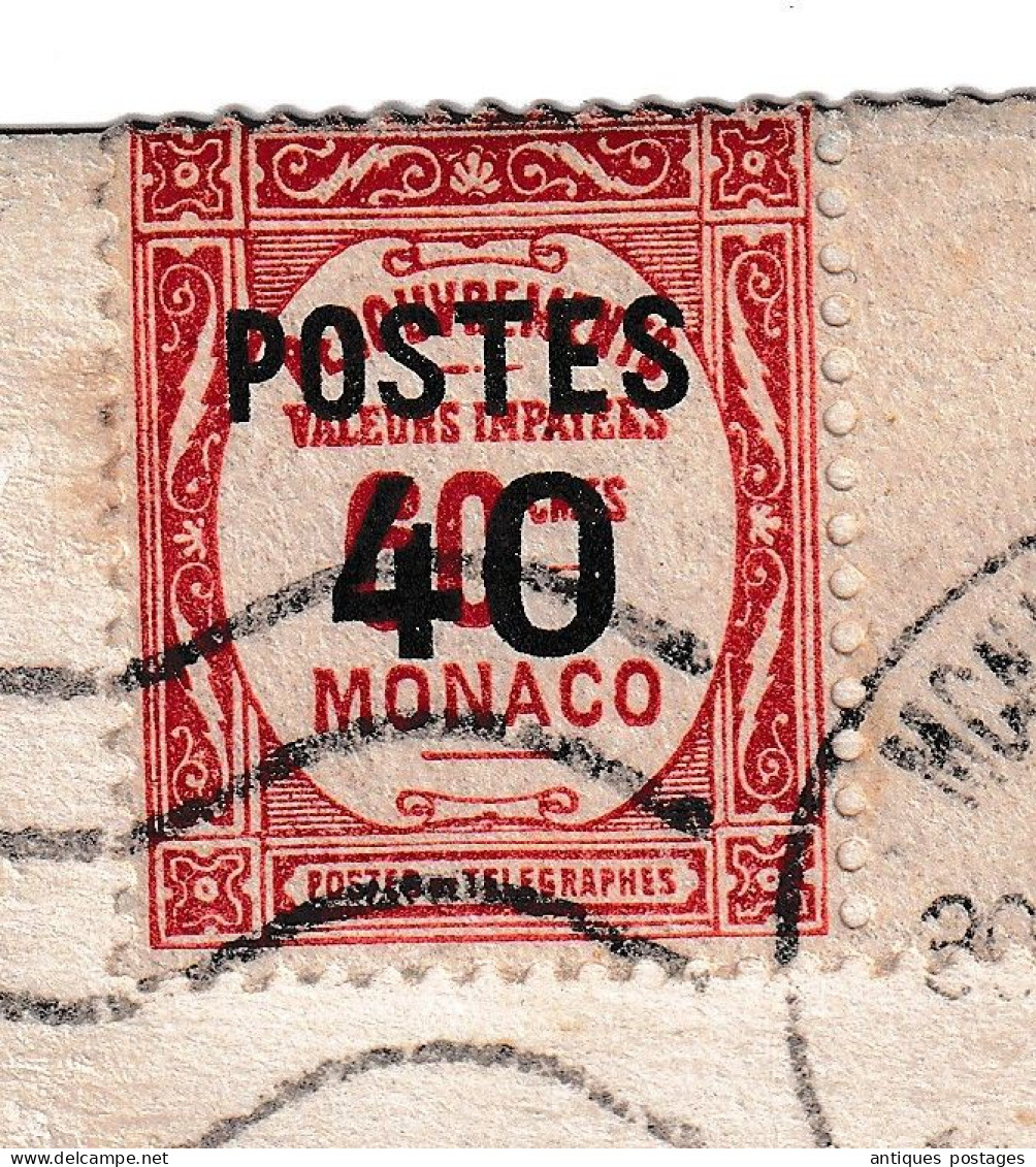 Carte Postale 1939 Monaco Monte Carlo Pour Paris Timbre Taxe Surcharge - Strafport