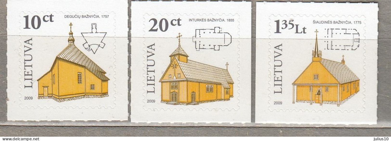 LITHUANIA 2009 Wooden Churches Self Adhesive MNH(**) Mi 955 II-958 II #Lt876 - Litauen