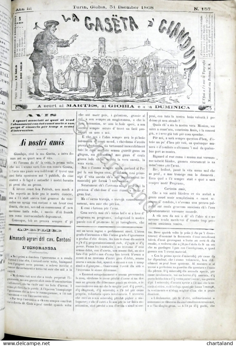 Giornale Di Torino - La Gaseta D'Gianduja - Anno III Completo - 1868 - Otros & Sin Clasificación