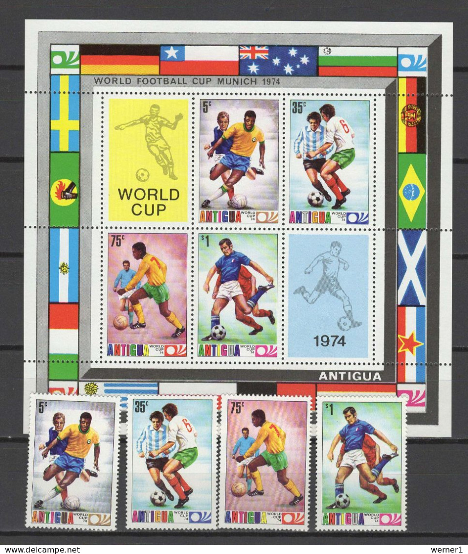 Antigua 1974 Football Soccer World Cup Set Of 4 + S/s MNH - 1974 – Westdeutschland