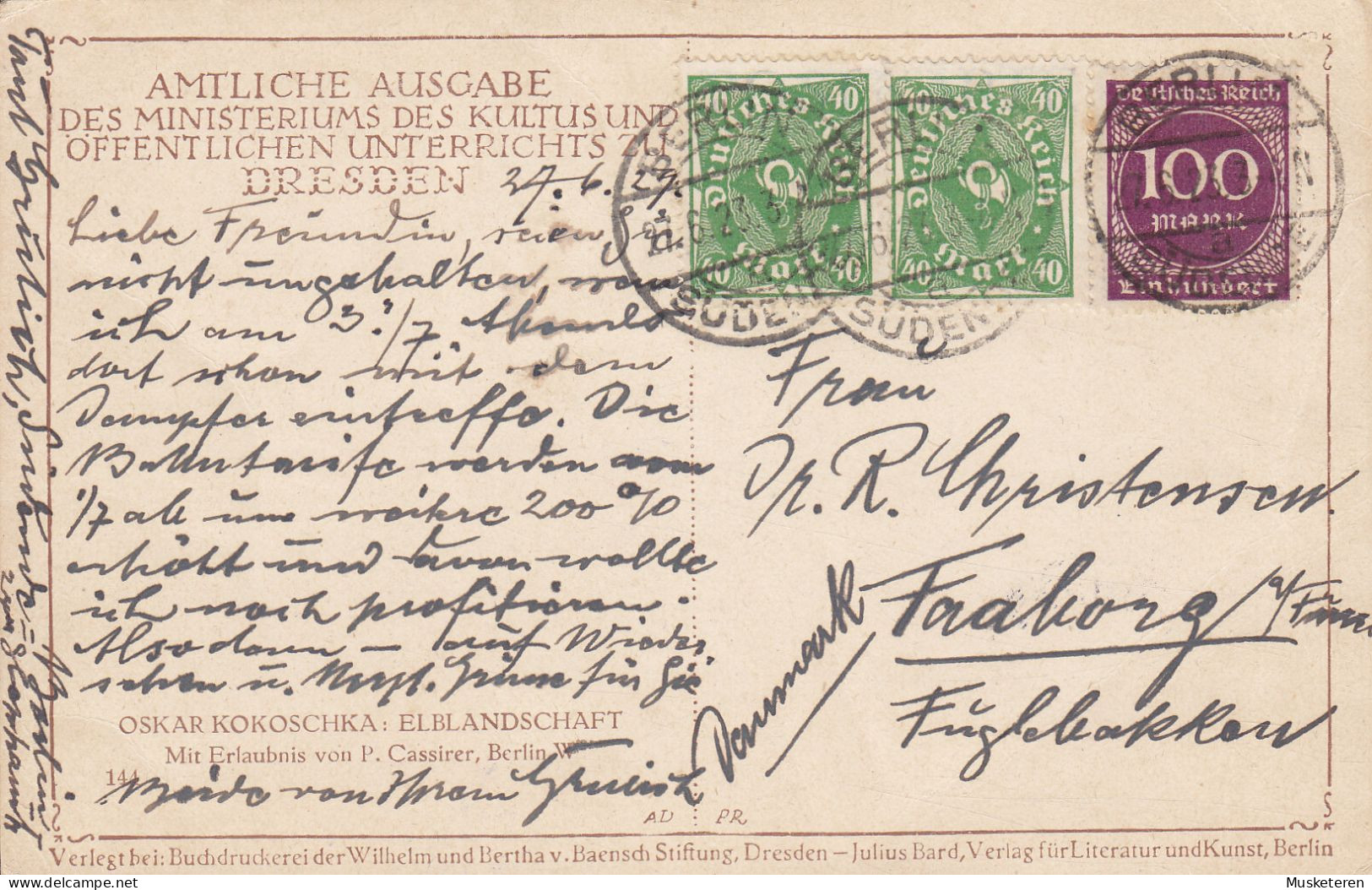 Deutsches Reich PPC Oskar Kokoschka : Elblandschaft. Verl. Wilhelm & Bertha V. Baensch Stiftung BERLIN (Südende) 1923 - Kokoschka