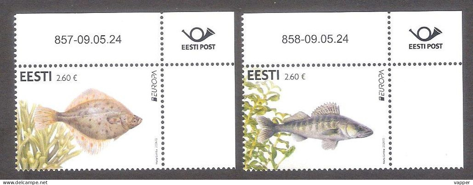 Europa – Underwater Fauna Fish And Flora 2024 Estonia MNH Corner Stamps With Issue Nr Mi 1105-6 - Estland
