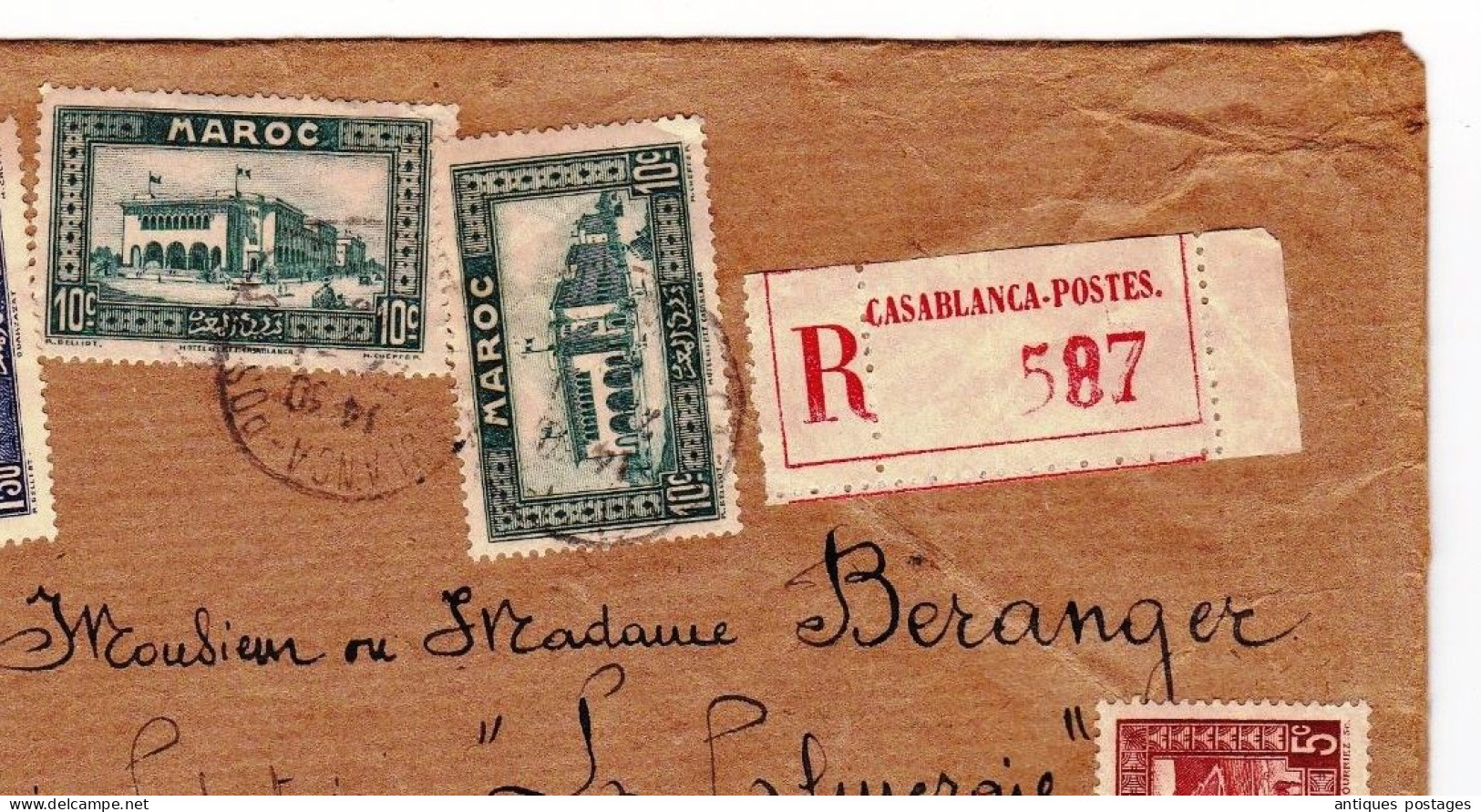 Lettre 1940 Maroc Casablanca Recommandée Gabès Sud Tunisien Tunisie Librairie La Palmeraie Radio Aeroport - Storia Postale