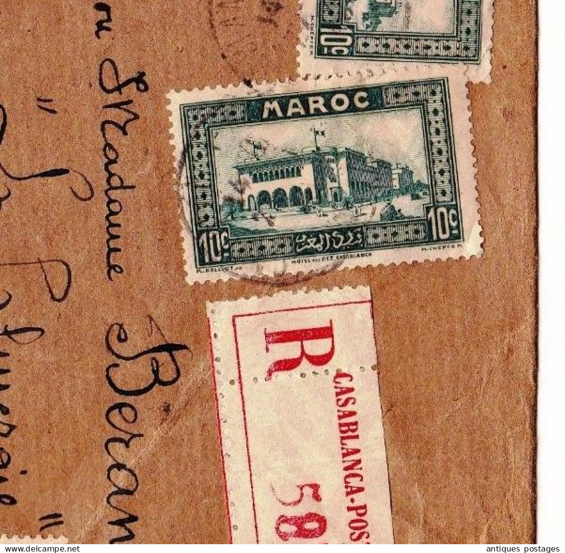 Lettre 1940 Maroc Casablanca Recommandée Gabès Sud Tunisien Tunisie Librairie La Palmeraie Radio Aeroport - Cartas & Documentos