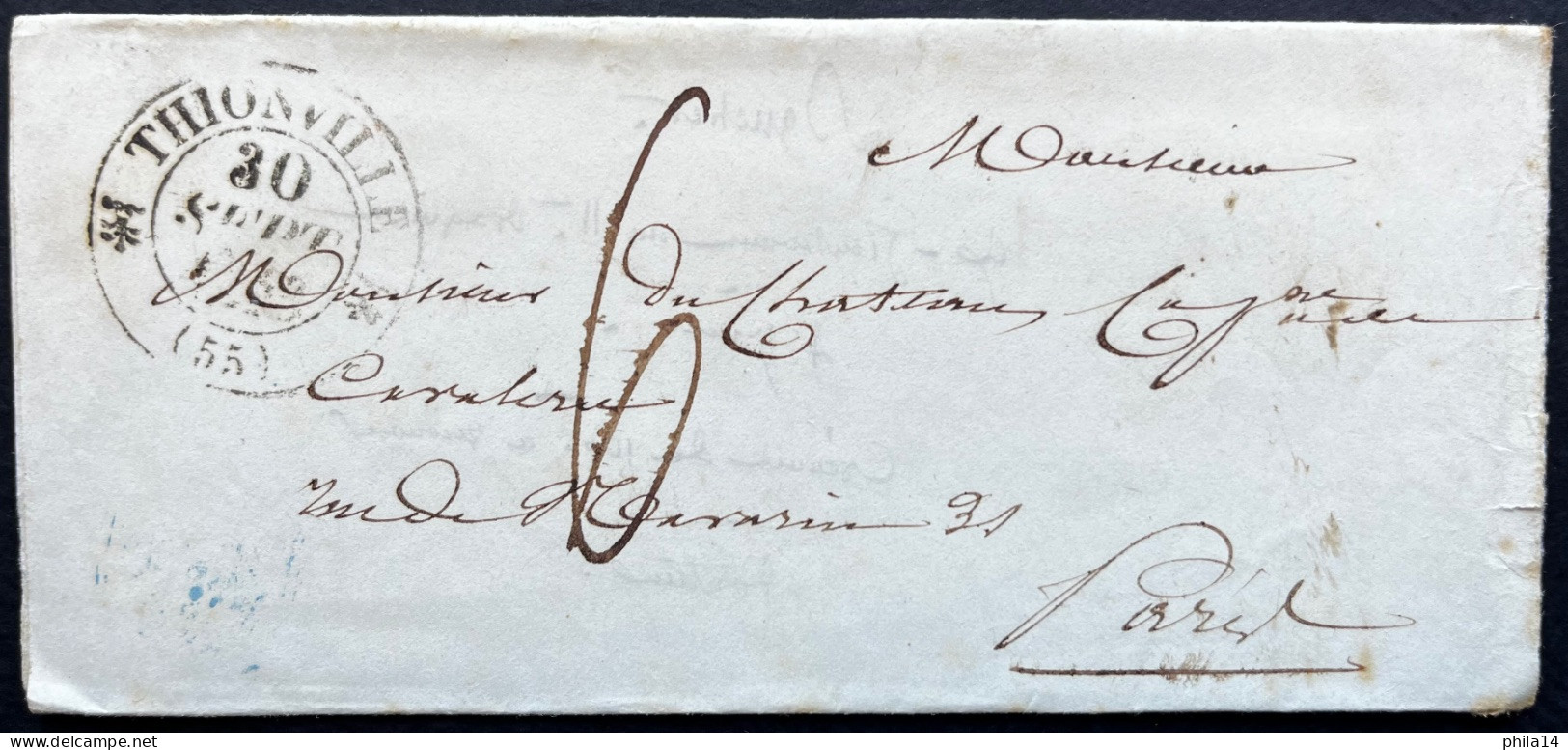 MARQUE POSTALE THIONVILLE MOSELLE POUR PARIS / 1823 / LAC / TAXE 6 - 1801-1848: Precursors XIX