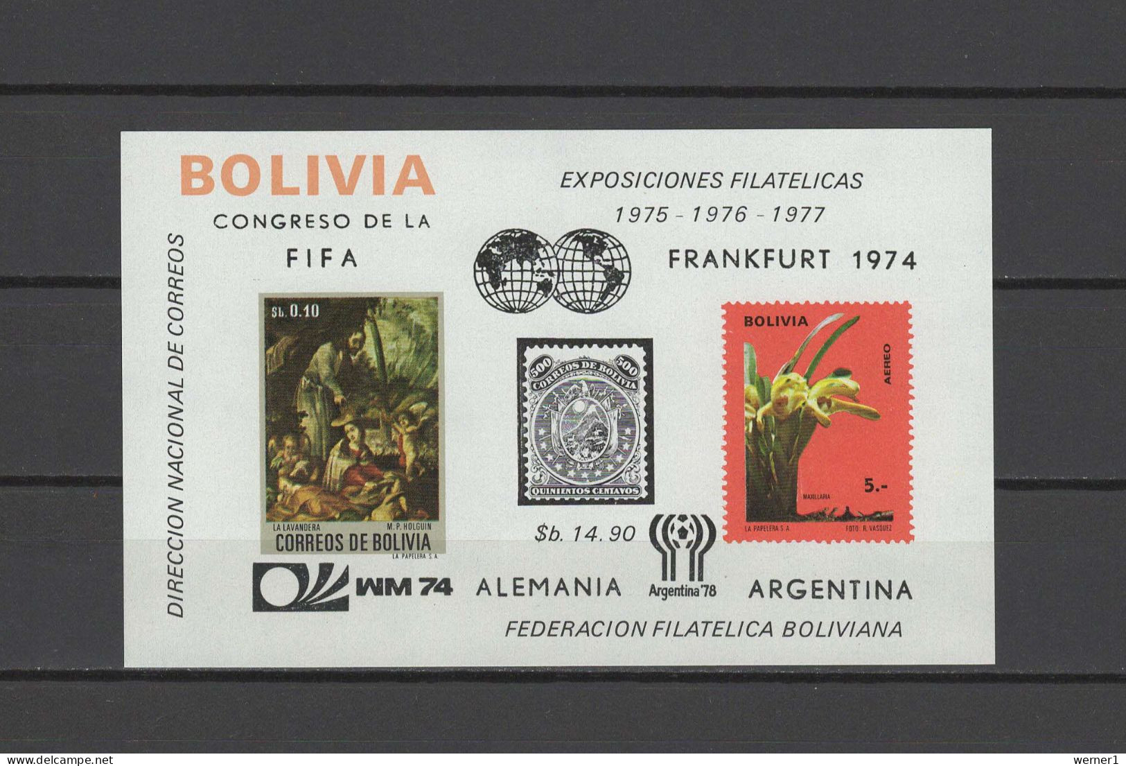 Bolivia 1974 Football Soccer World Cup, Paintings, Orchids S/s MNH -scarce- - 1974 – Westdeutschland