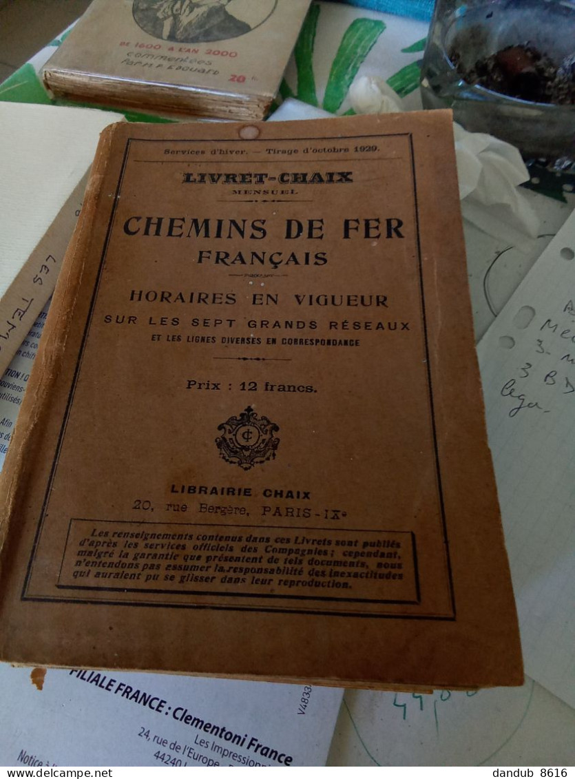 Livre 1929 Chemin De Fer Francais  Livret- CHAIX - Ferrovie