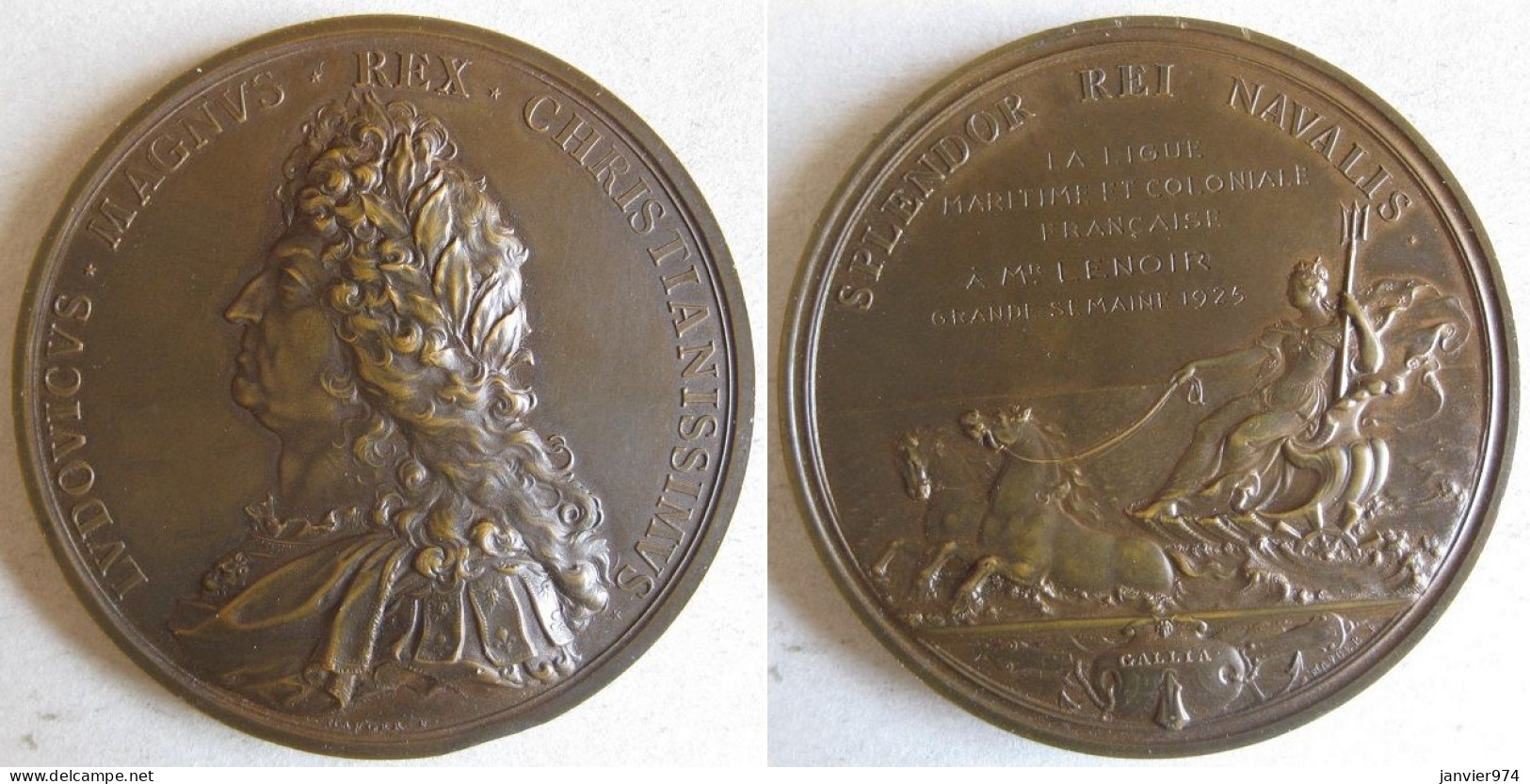Médaille Louis XIV Splendor Rei Navalis , Hommage à La Marine , Attribué  à LENOIR 1925, Par Mauger - Otros & Sin Clasificación